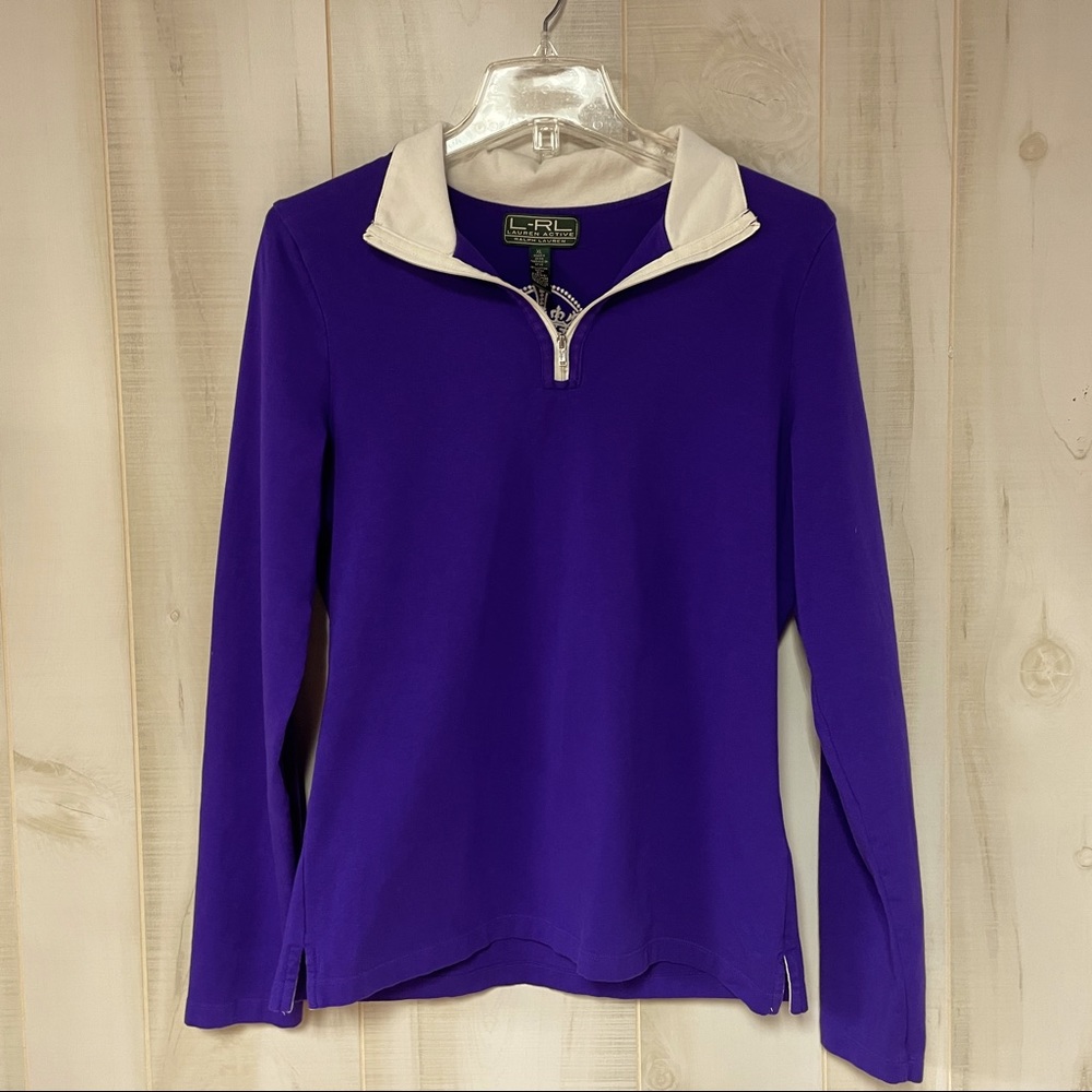 Lauren Ralph Lauren LRL Active Back Crest Purple + White Quarter Zip XL